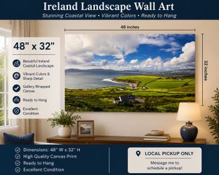 48” x 32” Ireland Coastal Landscape Canvas Wall Art – Ready to Hang