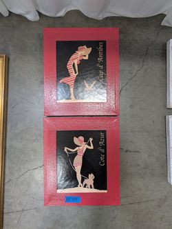 Set of two Red Art Deco Cote d'Azur Framed Print