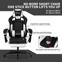 NEW Ergonomic Gaming Chair with Footrest Comfortable Headrest & Lumbar Support, High Back, 300LBS (Black White)