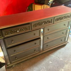 King Size Head Board And Foot Rail, With Dresser And Mirror 