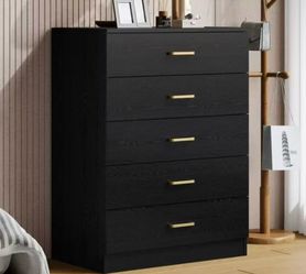 Dresser for Bedroom with 5 Drawers, Wooden Chest of Drawers, Storage Organizer Unit Dressers for Bedroom, Living Room, Hallway, Nursery (Black, 5 Dr