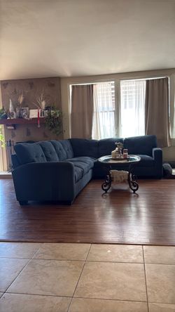 Blue Fabric L-Shaped Sectional Sofa