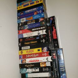 VHS Movies Saint Above The Law Terminator Jackal Kundun Ace Ventura Seven Years In Tibet The Hunt For Red October Star Trek Dumb And Dumber 