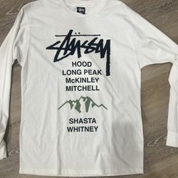 stussy mountains world tour long sleeve shirt white size large