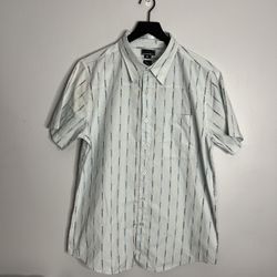 Vintage Y2K Oakley  Stretch Repeat Button Down Shirt Mens Large Blue *FLAW READ*