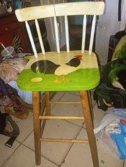 Rooster hand painted stool