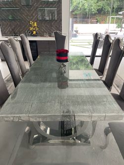 Luxury 10-Ft Glass Dining Table & 12 Sculptural High-Back Chairs – Complete Dining Set