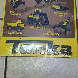 Tonka Metal Yellow Dozer Crane Trencher Backhoe Dump Loader Sign 