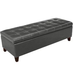 Adeco 51 inch Rectangle Lift Top Storage Ottoman Bench in Upholstered Tufted PU Leather with Large Storage Space, Coffee Table Toy Box Footrest Stool 