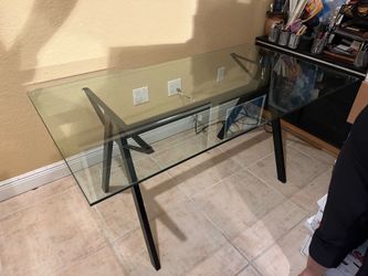 Black Frame Glass Table 32”w By 60” L By 28 1/2 H