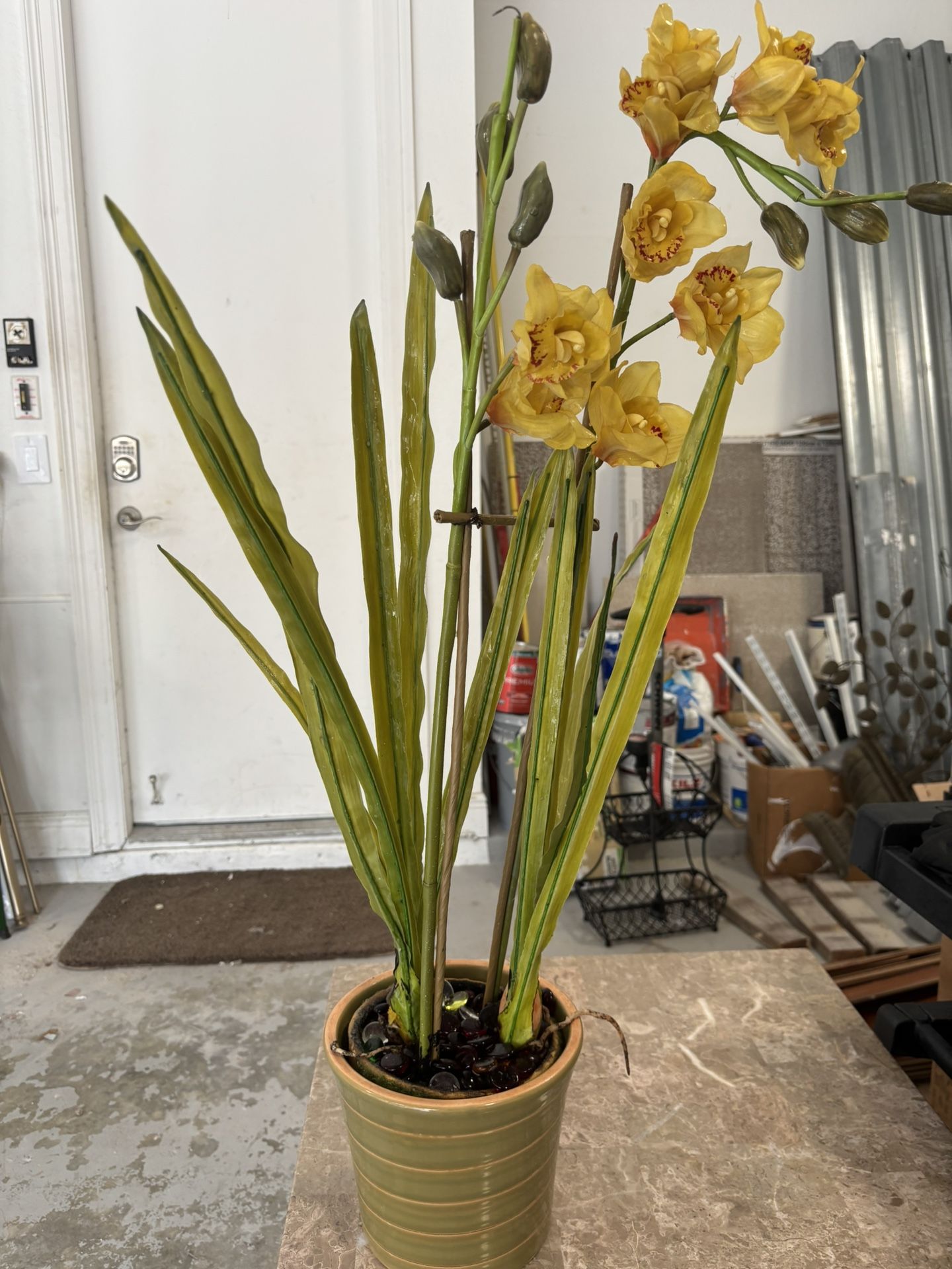 Artificial Yellow Orchid Plant in Ceramic Pot – Realistic & Decorative