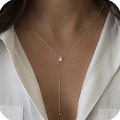 Dainty Y-Shaped Lariat Necklace Silver – New