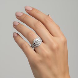 14K White Gold Diamonds Womens Engagement & Wedding Ring Set - 0.89ct