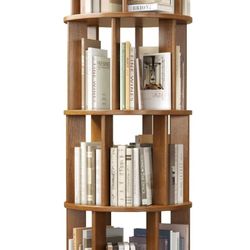 NEW 4 Tier Rotating Bookshelf Tower Spinning Bookshelf with Swivel Wheels Book Shelf Rotating Storage Tower for Kids Adult Narrow Walnut Solid Wood Re
