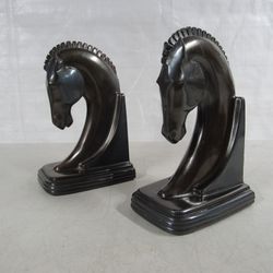 Ray Dodge Copper Bronze Trojan Horse Head Vintage 1940s Bookends
