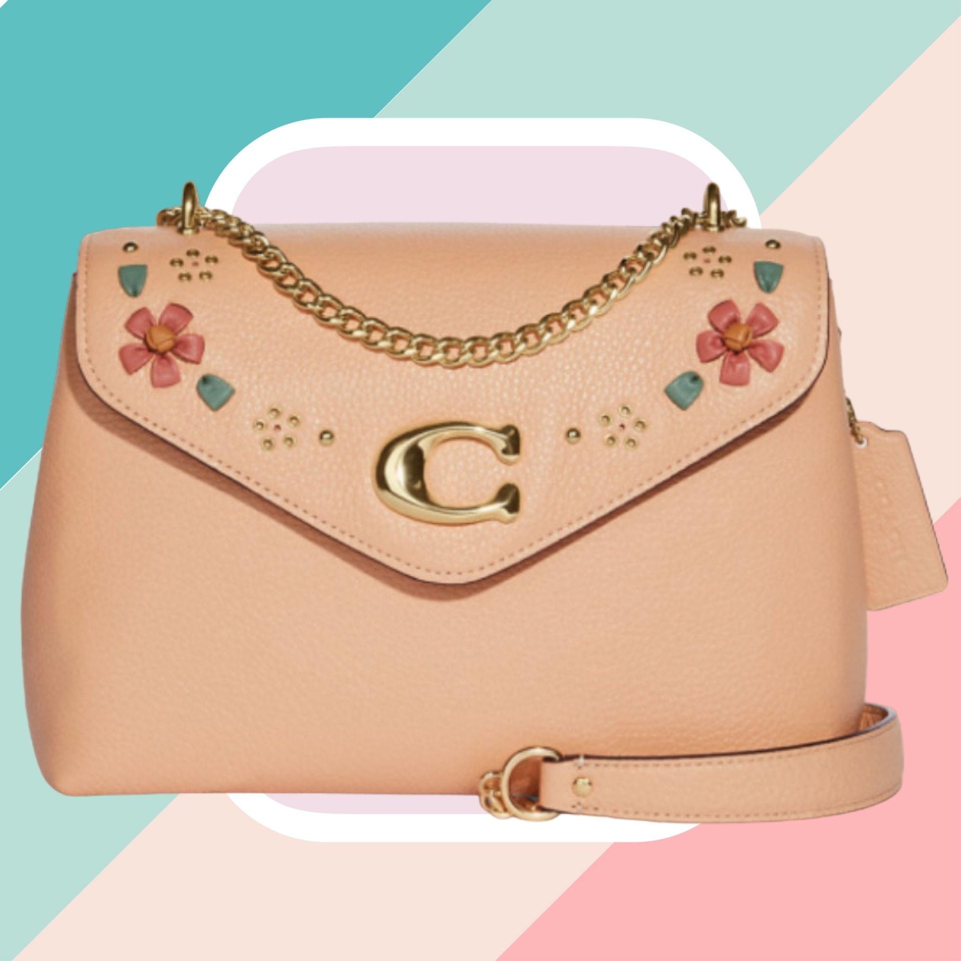 Semi-New Coach Purse Tammie Crossbody/Shoulder Bag w/Floral Whipstitch Peach