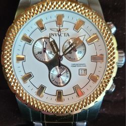 Men's Invicta 5272 White Dial Chronograph Day Date100M Calendar Wristwatch 