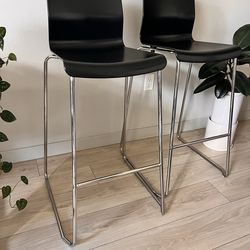 Set of 2 Ikea Glenn Barstools Bar Chairs, Black Chrome 26"