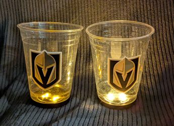 Orange Lighted Plastic VGK Battery Plastic Glass Cup 2.5" Bottom 2-Pc Set EUC