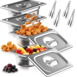 Bzayeat 1/4 Size Hotel Pans With Lids | 4" Deep (4 Pack)