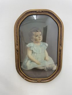 Antique 1800s Portrait in Convex Bubble Glass