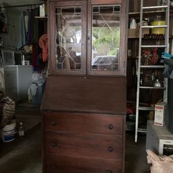 Secretary Desk With Drawers , Glass Doors, Dovetailed Drawers 