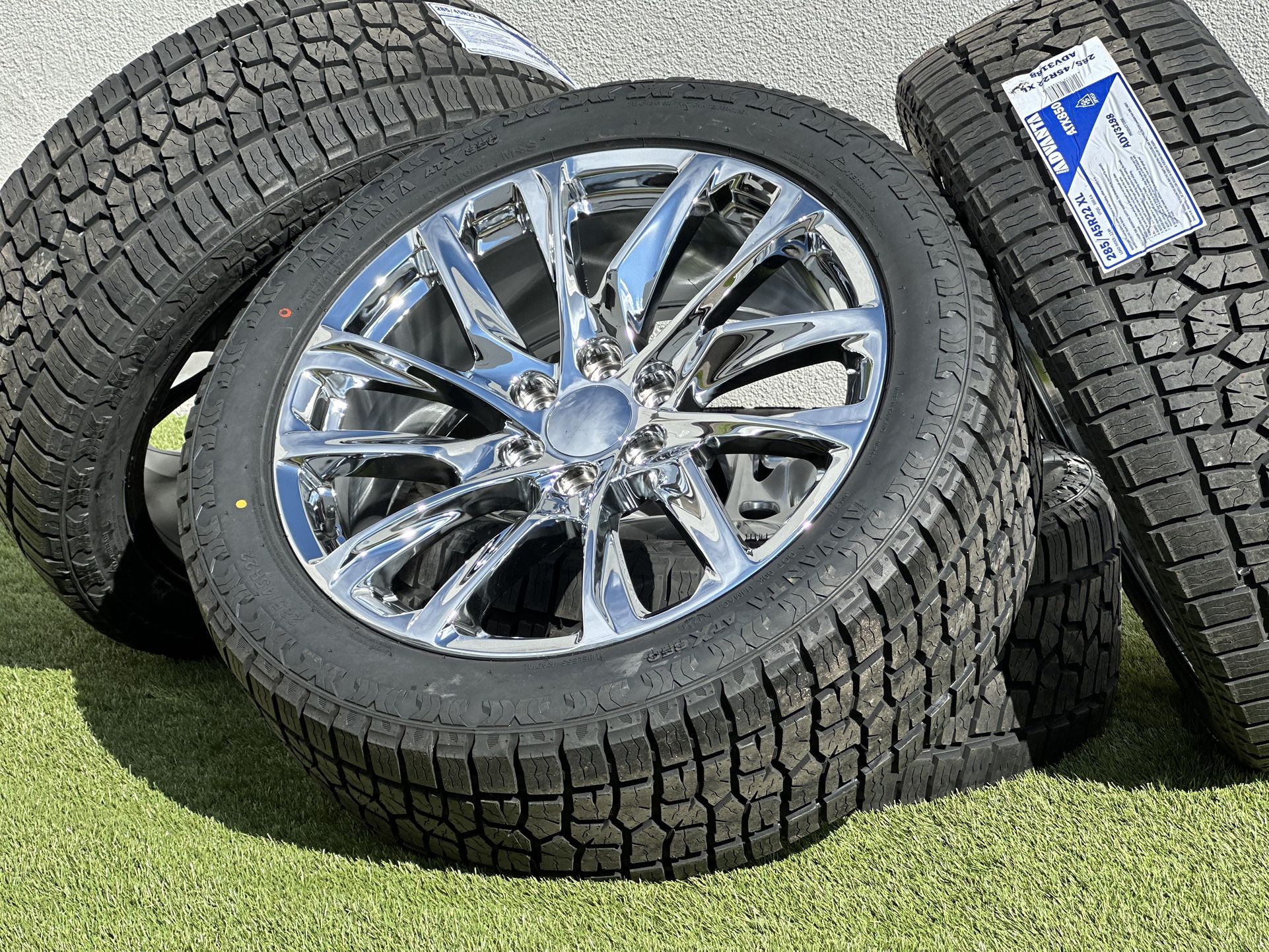 Chrome NEW 22” GMC Sierra wheels Escalade Chevy Silverado rims Tahoe Yukon A/T 285/45R22 tires Denali