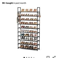 10 Tier Shoe Rack Tall Large Capacity 50 Pair Wide Shoe Organizer with Two Hooks Sturdy Metal Shoe Shelf for Entryway, Closet, Bedroom