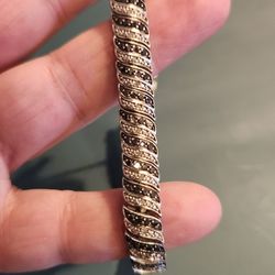 Black And White Diamond Wave Link Bracelet