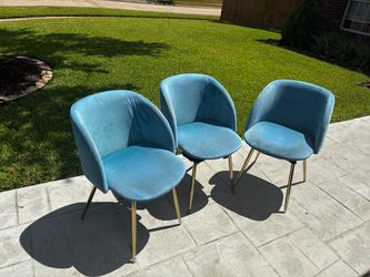 Set of 3 Blue Velvet Accent Chairs