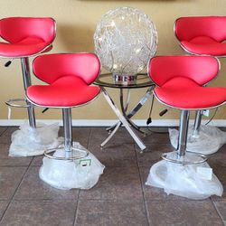 Bar Stools Set of 4 Red, Hydraulic, Swivel, Adjustable, Kitchen Modern Chair Furniture, Bancos