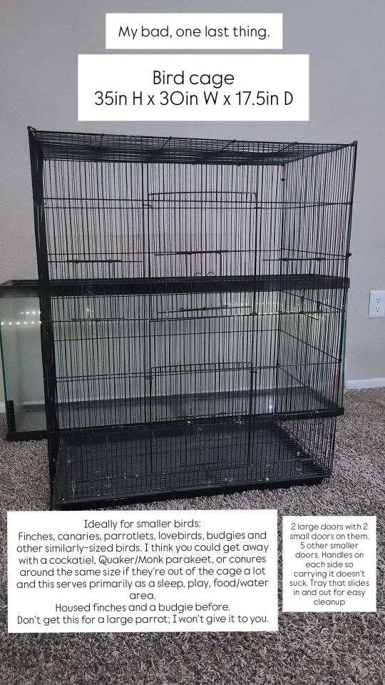Bird Cage - Ideal For Small Birds And Parrots