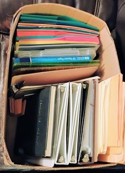 Box of new office / school supplies