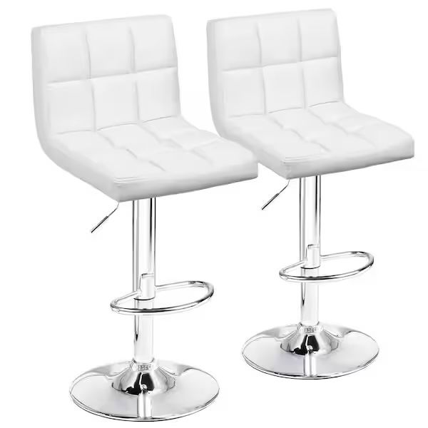 33 in. - 44 in. Height White Low Back Metal Adjustable Bar Stool with PU Leather-Seat 360° Swivel (Set of 2) brand new in box $80 H102(2)