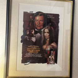 RARE James Bond Spy Who Loved Me Poster Signed By Roger Moore.