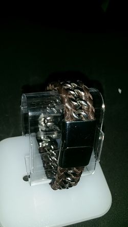 Men's Stainless Steel Leather Woven Bracelet #95-95