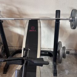 Two-Piece Olympic Weight Bench with Squat Rack, Foldable FID Bench, and Weight Storage