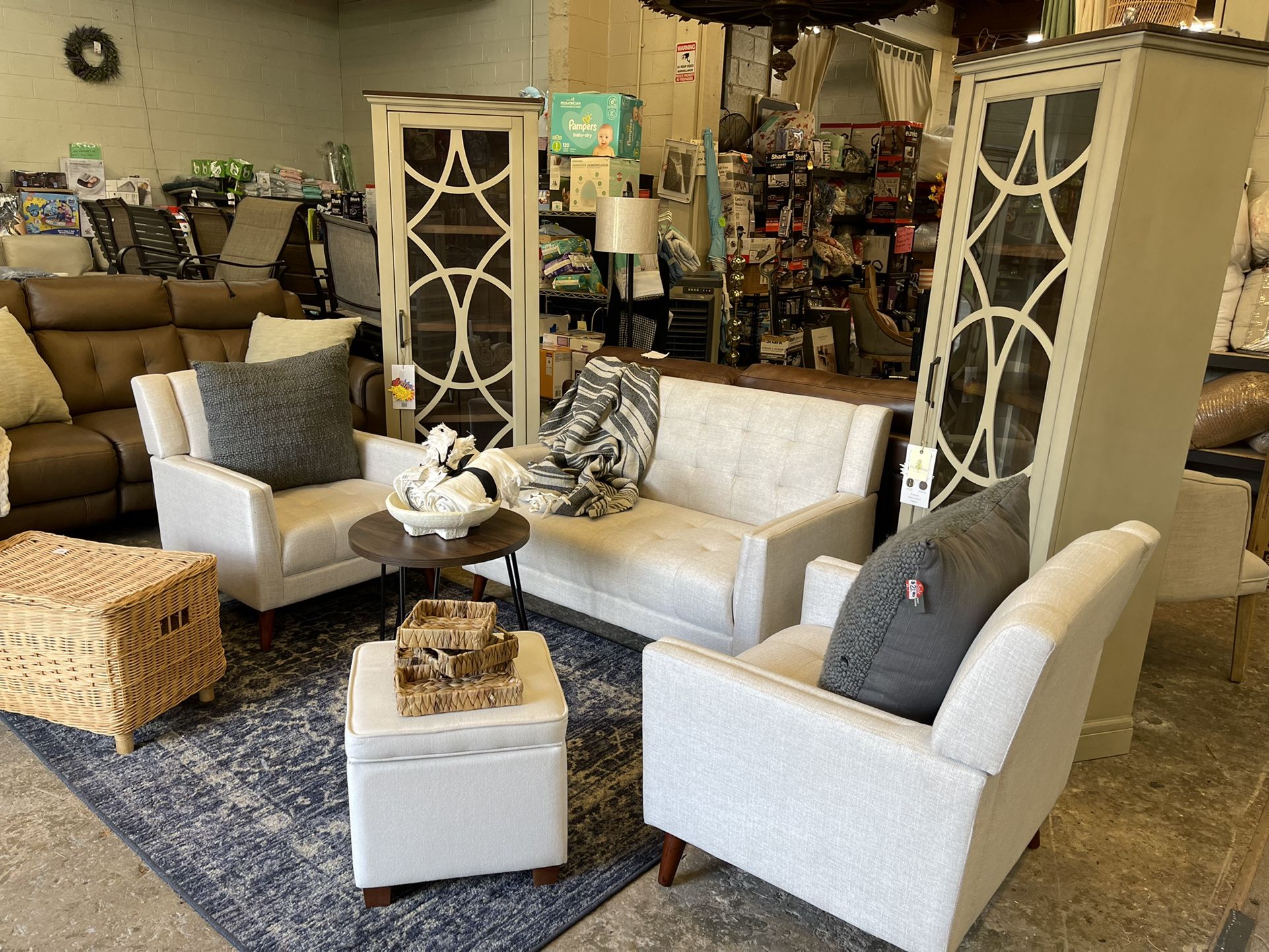 Mid Century 3 Pc Loveseat And 2 Accent Chairs New Fully Assembled