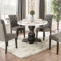 5 PCS Katrina Collection Round table dining set-available in 2 colors -genuine marble top Now On Sale 1198.00