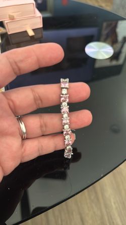 Pink & White Diamond Tennis Fine Bracelet In 935 Silver