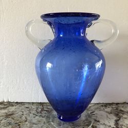 Blue Bubble Glass Flower Vase With Ears