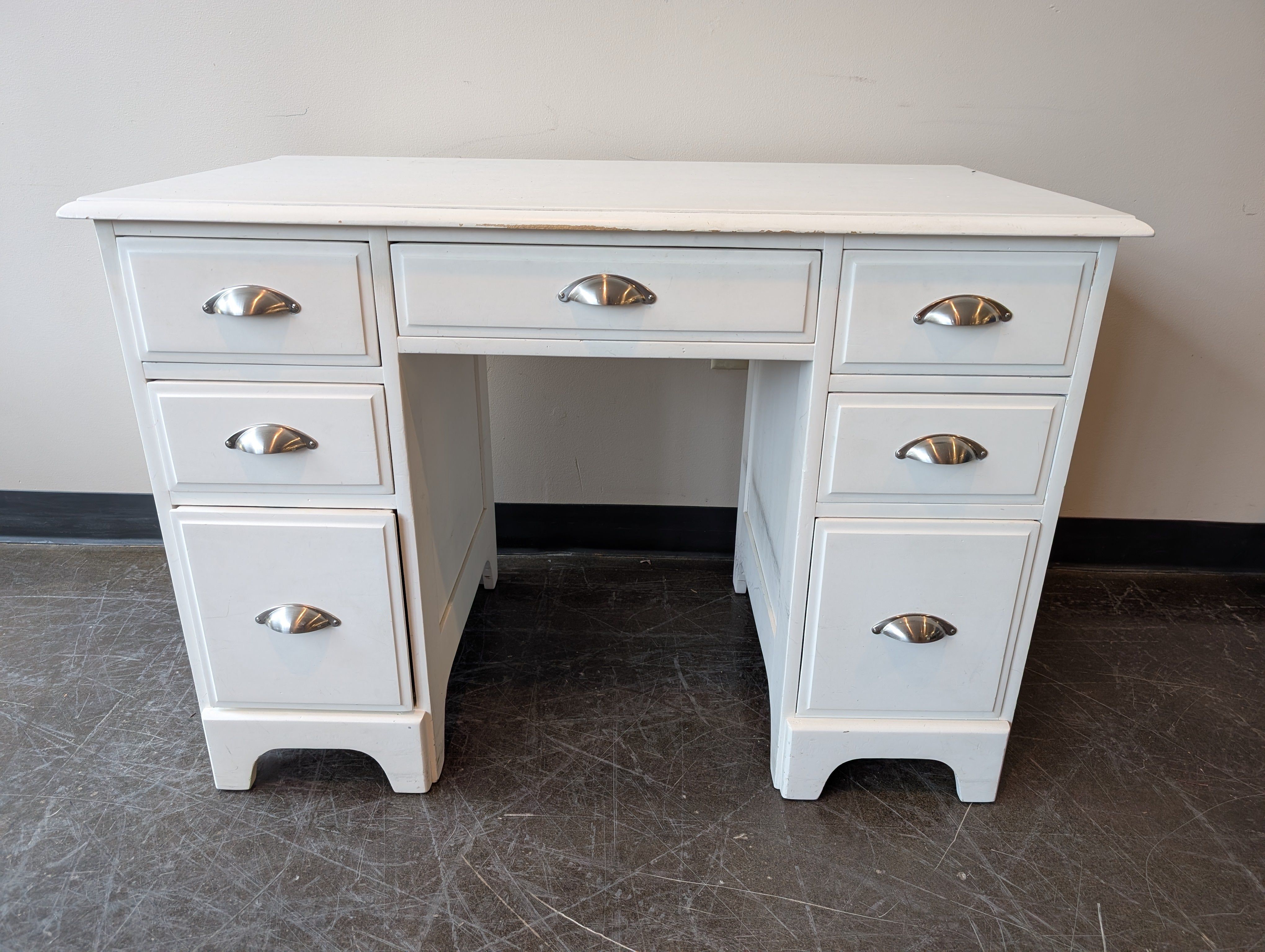Two-Tone Pedestal Desk with Silver Cup Pulls