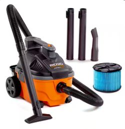 Ridgid 4 Gallon 5.0 Peak HP Portable Shop Vac Wet Dry Vacuum with Fine Dust Filter, Locking Hose and Accessory Attachments