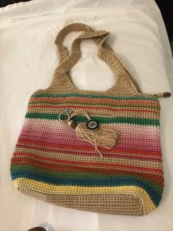 The Sak crocheted purse bags tote boho hippie pink blue beige