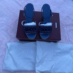 Gucci Ines Logo Denim Wedge Espadrilles