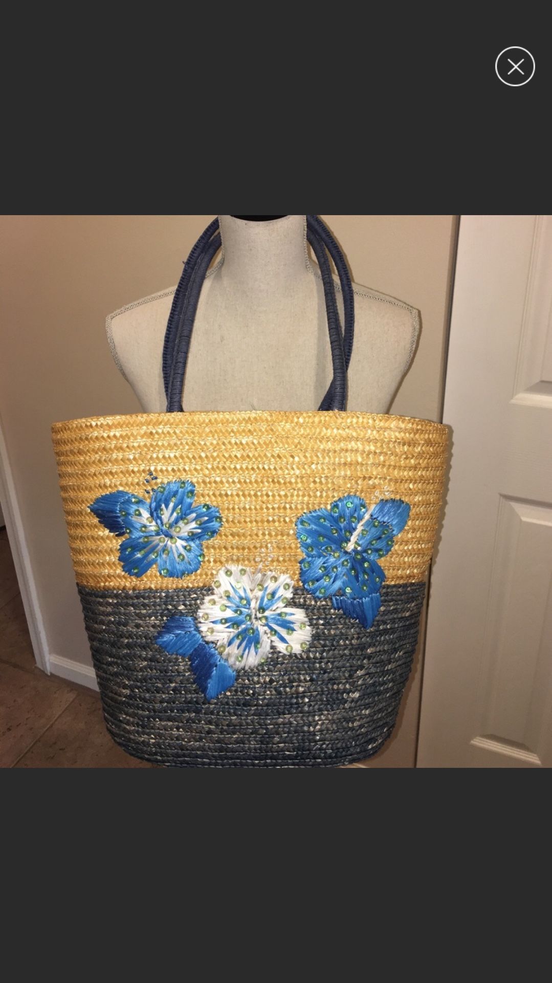 Embellished straw beach bag tote