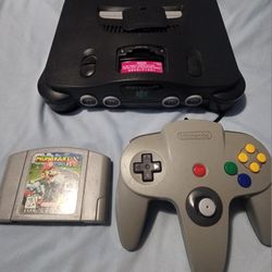 Nintendo 64 With Controller and Mario Kart 64.