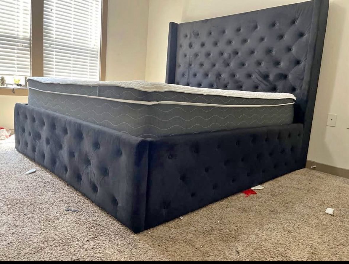 NEW MODERN VELVET TUFTED BED FRAME Tall Headboard Design β $580 King / $540 Queen