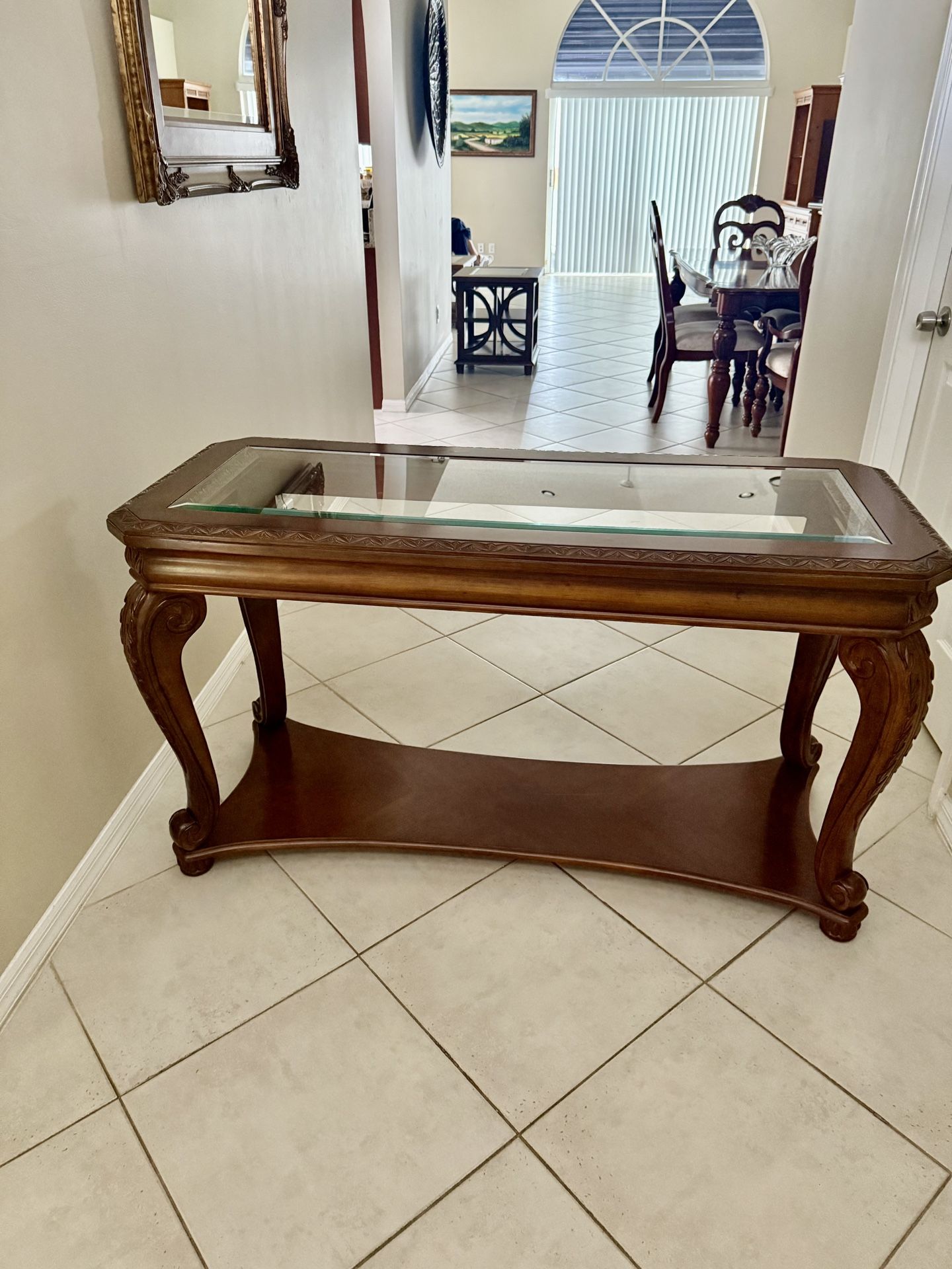 Elegant Glass-Top Wood Console Table