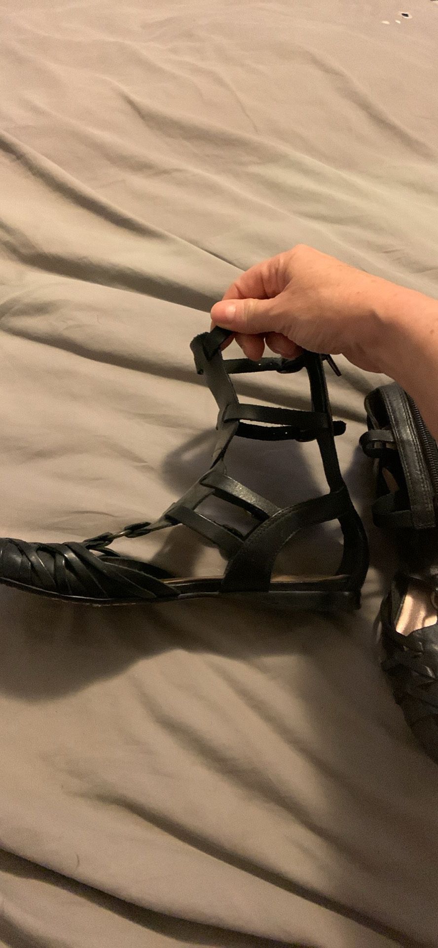 Ladies Shoes..Designer Black Leather Gladiator Sandal With Back Zipper By Brazilian Brand Bronx Size 36 European Size And 6 American Size 